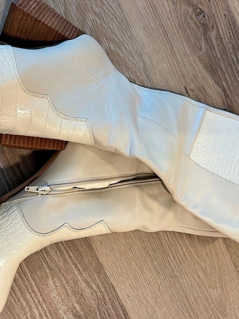 Gibson & Latimer Nataly White Croc Western Block Heel Boots Heeled Boots US 10